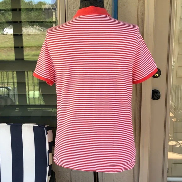 LACOSTE Men’s Coral & White Micro-Stripe Cotton Pique Knit Shirt - Size EU6/US L - Picture 7 of 12